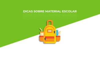 imagem em verde e branco com os dizeres "dicas sobre material escolar"