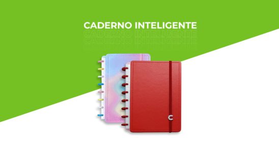 imagem em verde e branco com dois cadernos inteligentes ao centro