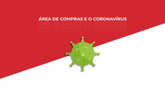 imagem em vermelho e branco com os dizeres "área de compras e o coronavirus"