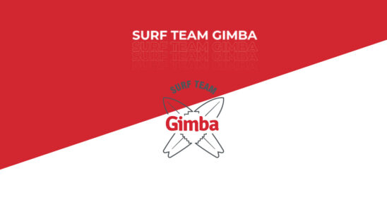 imagem em vermelho e branco com os dizeres "surf team Gimba"