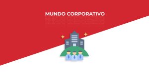 imagem em vermelho e branco com uma super empresa ao centro e os dizeres "mundo corporativo"