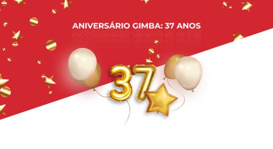 imagem em vermelho e branco com os escritos "aniversário Gimba: 37 anos"