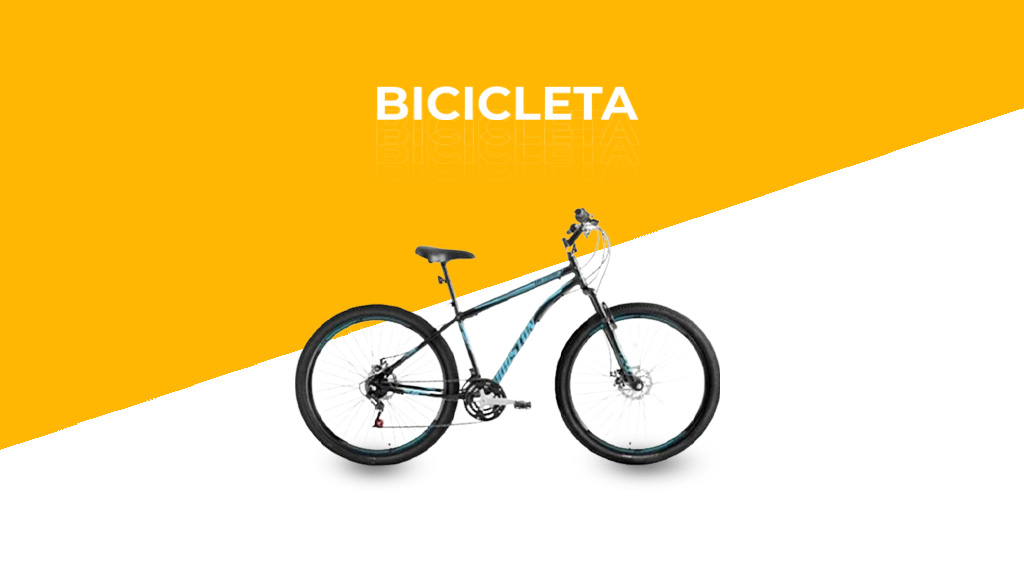 banner bicicleta amarelo e branco com o escrito "bicicleta"
