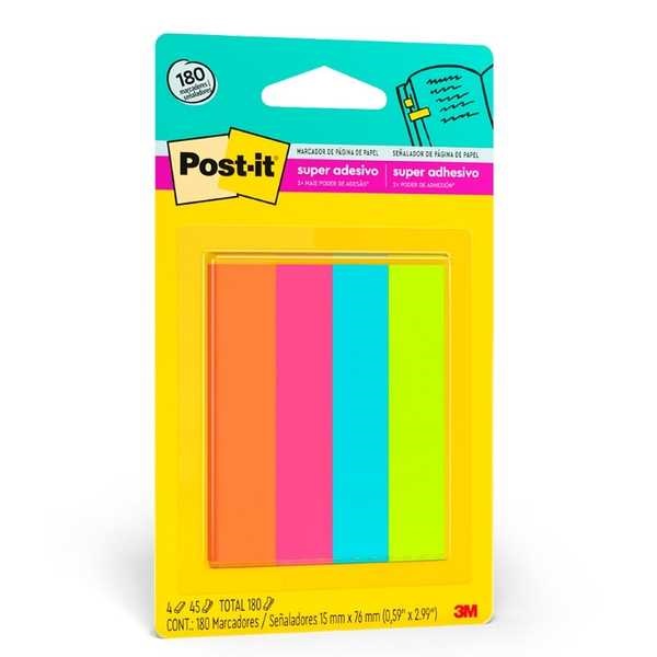 blocos de fitas adesivas marcadoras de pagina nas cores laranja rose azul e verde