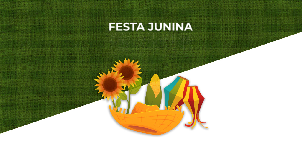 imagem em verde e branco com elementos de festa junina ao centro e os dizeres "festa junina"
