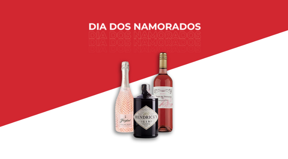 banner em vermelho e branco com 3 bebidas centralizadas e os dizeres "dia dos namorados"