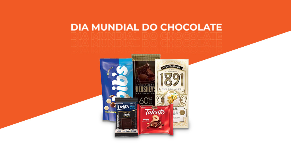 imagem em laranja e branco com os dizeres "dia mundial do chocolate"