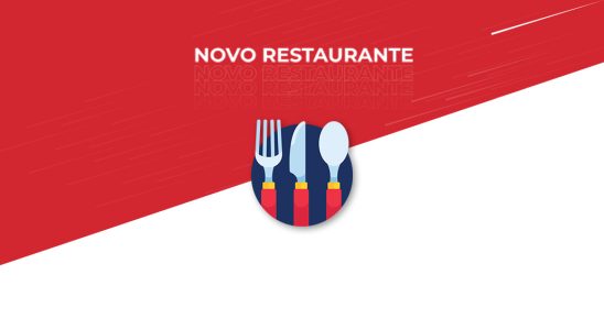 imagem em vermelho e branco com os dizeres "novo restaurante"