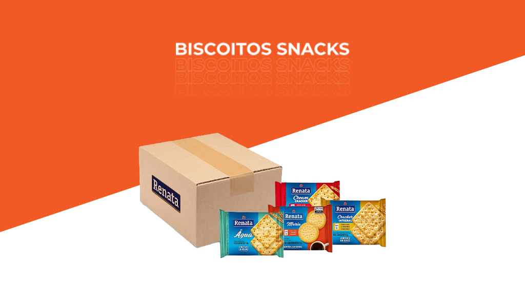 Imagem em laranja em branco com os dizeres "biscoitos snacks"