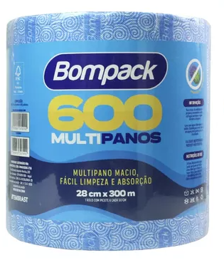 Pano de limpeza multiuso Bompack na cor azul, produto na embalagem